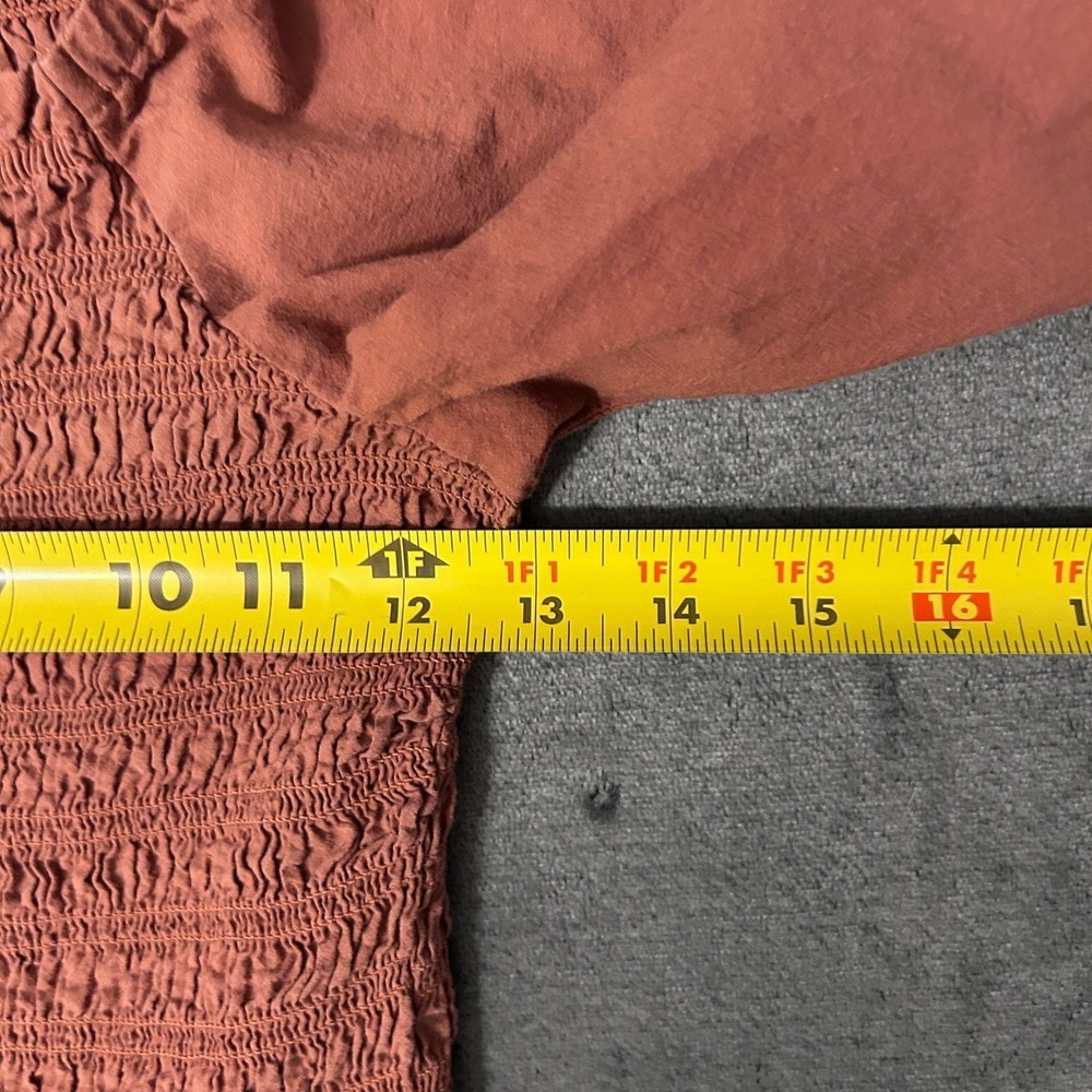 Madewell Lucie Smocked Top Womens XS Umber Terracotta Puff Sleeve Square Neck - Picture 4 of 9